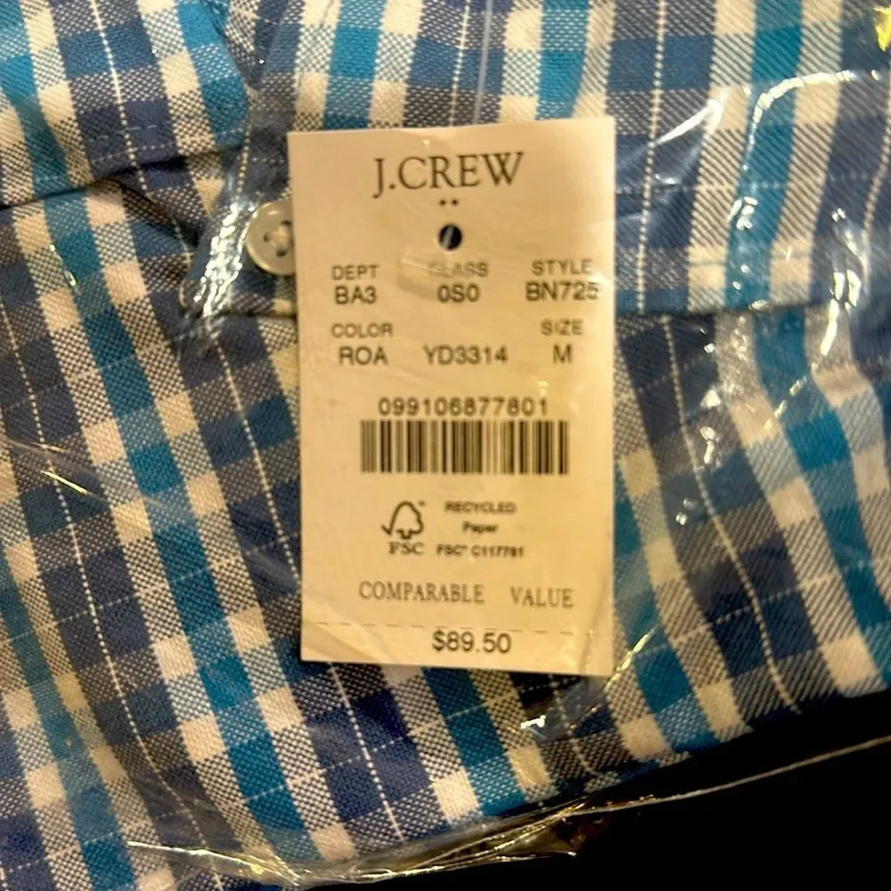 NEW! J. Crew Men's Blue Slim Flex Oxford Button Down shirt NWT checkered Medium‎
